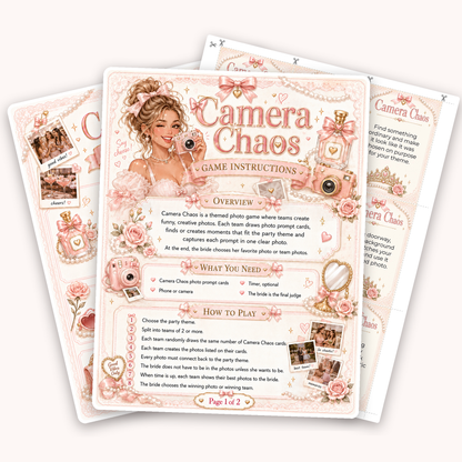 Camera Chaos Single Printable Bachelorette Game - 5 Different Themes