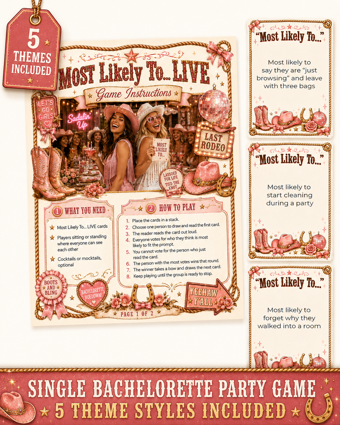 Most Likely To… LIVE Single Printable Bachelorette Game - 5 Different Themes